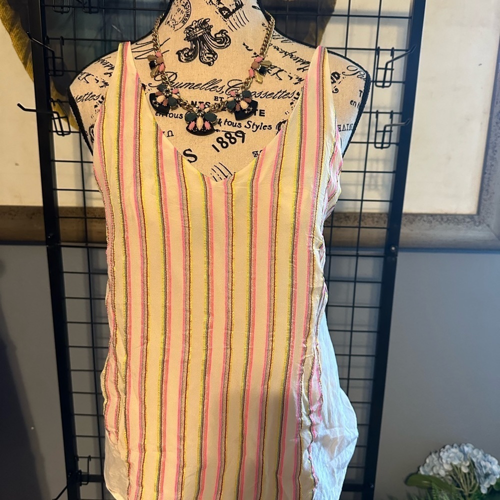 J Brand Yellow and Pink Lucy cami Striped Tank Top